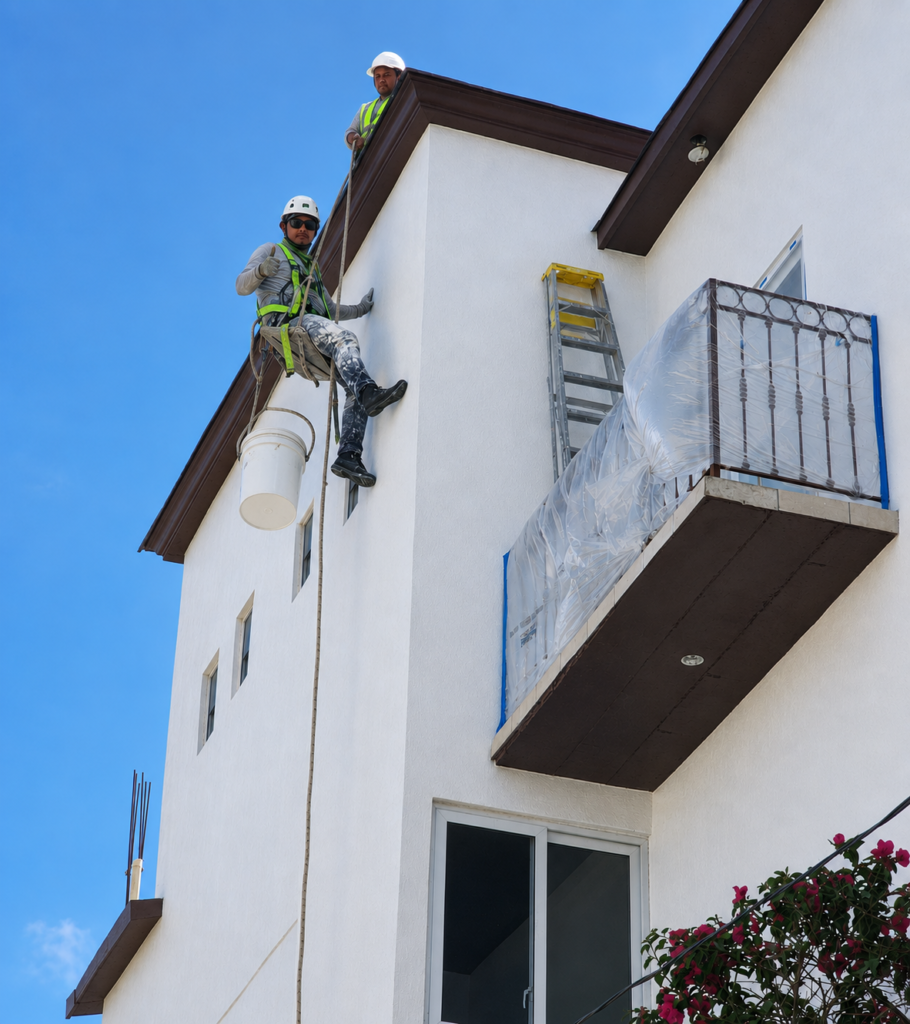 Aplicación de pintura exterior en altura por KADDI en Guatemala