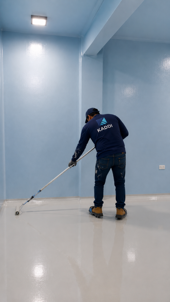 Aplicación de recubrimiento epóxico en piso por KADDI en Guatemala
